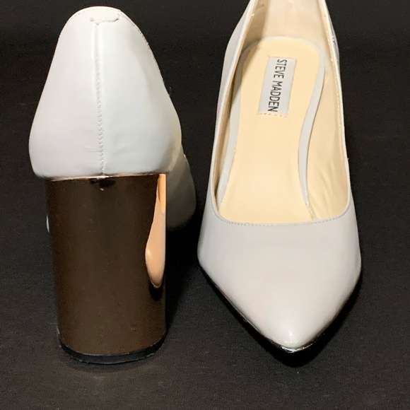 Gray leather pump with 3” mirrored rose gold heel - Picture 2 of 7